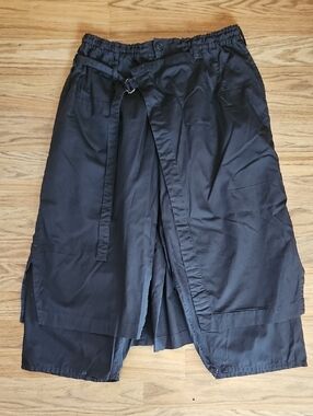 Yohji Yamamoto Black Wrap Capris with Belt Detail